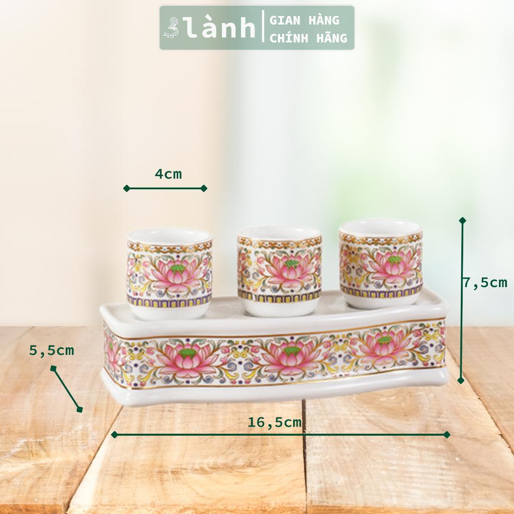Bộ 3 Ly Cốc Thờ Cúng Bàn Thờ Thần Tài Thổ Địa Gốm Sứ Cao Cấp Cao 7,5cm Hoa Văn Sen 3 Lành