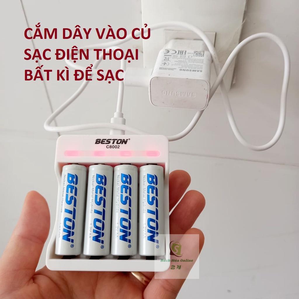 Bộ sạc pin AA AAA Beston C8002 dùng cho micro không dây, máy ảnh, điều khiển, đồ chơi trẻ em, đồng hồ