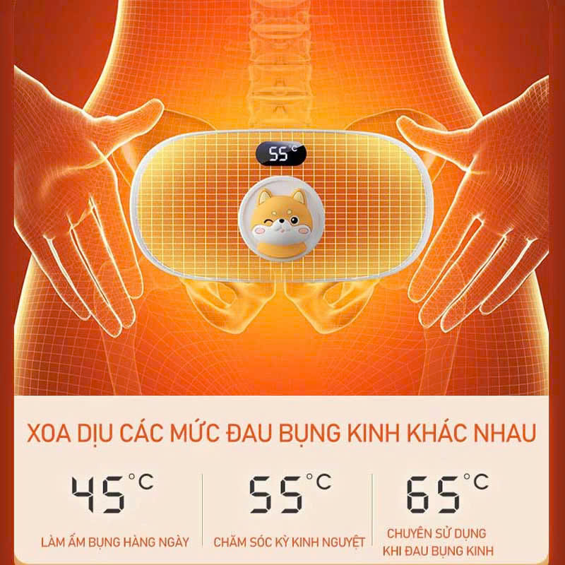 Máy chườm nóng hỗ trợ giảm đau bụng kinh có 4 chế độ massage và 3 mức nhiệt ấm bụng: 40-60 độ C Pin sạc UBS, món quà ý nghĩa tặng người yêu MÀU HỒNG