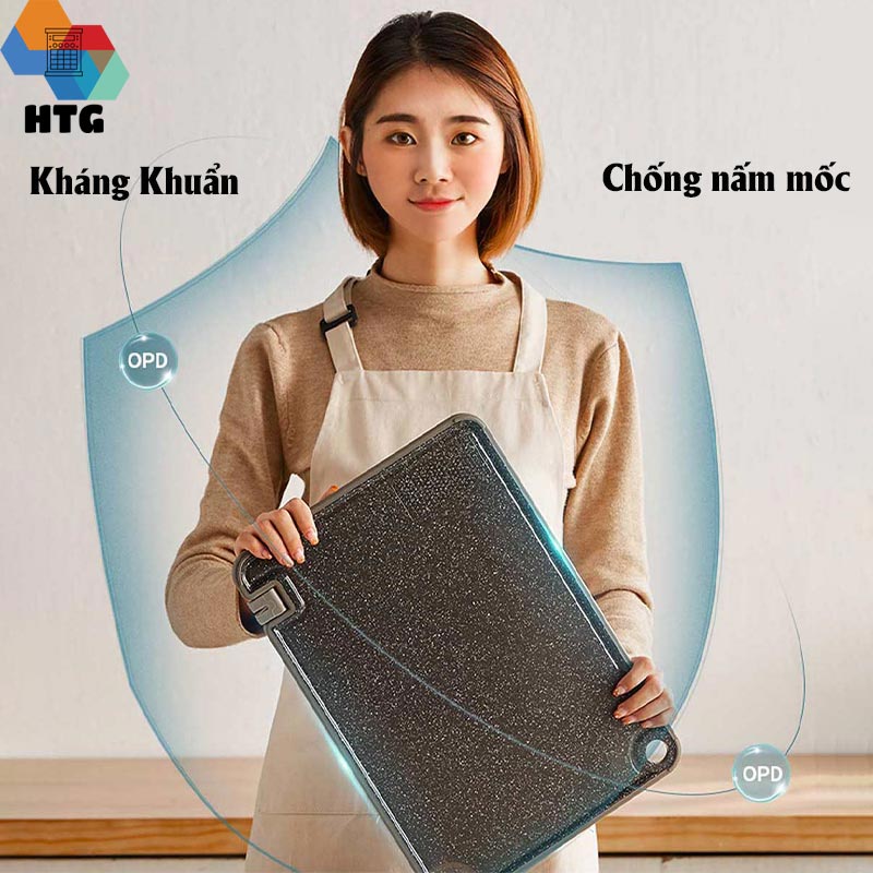 Thớt nhà bếp OOU 000031B kháng khuẩn, chống nấm mốc đa, rãnh thoát nước, mài dao, khổ lớn 40x28cm, hàng chính hãng