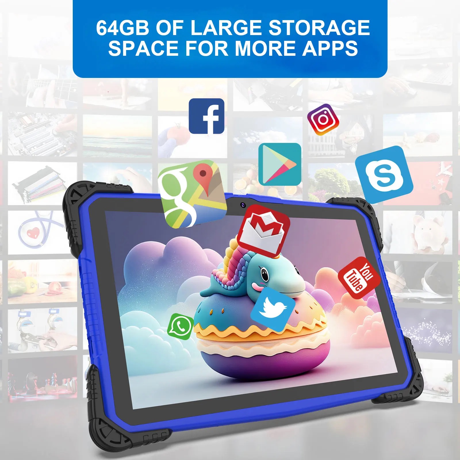 Máy tính bảng cho trẻ chống sốc 10.1 inch TEKKIN TI-8010 cpu 4 nhân 4gb 64gb - hàng nhập khẩu