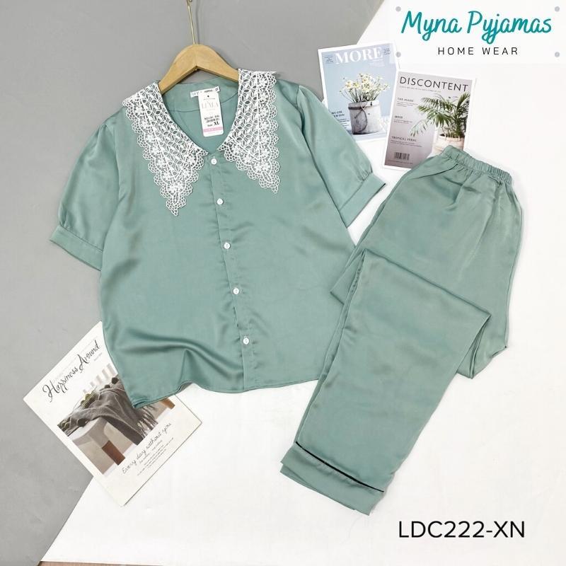 Bộ mặc nhà lụa ren cao cấp tay ngắn quần dài - MYNA PYJAMAS