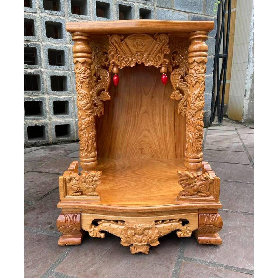 bàn thờ gỗ gõ trạm , Bàn thờ thần tài ông địa 48 x 68cm gỗ gõ đỏ