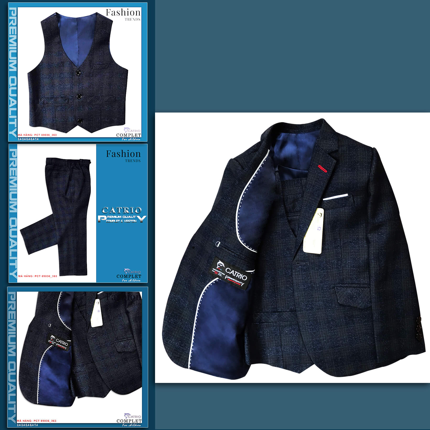 BỘ VEST BÉ TRAI CATRIO PCT89036/363 LÀ BỘ COMPLET TRẺ EM từ 8 tuổi đến 11 tuổi phù hợp ngày lễ tết, tiệc cưới thuộc BST quần áo complet veston trẻ em CATRIO mùa thu đông