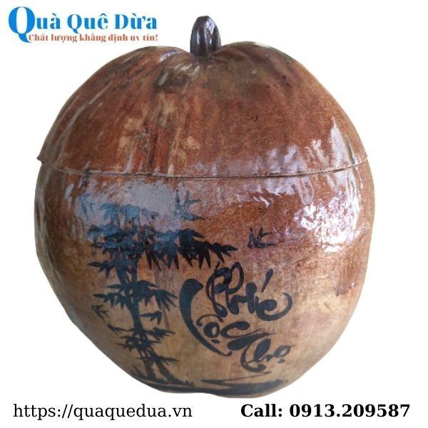 Bình Giữ Ấm Trà Trái Dừa Hoa Văn Lồng Chữ “Phúc Lộc Thọ” Và Bình Trà 400 - 950ml - Sản Phẩm Được Sản Xuất Tại Bến Tre