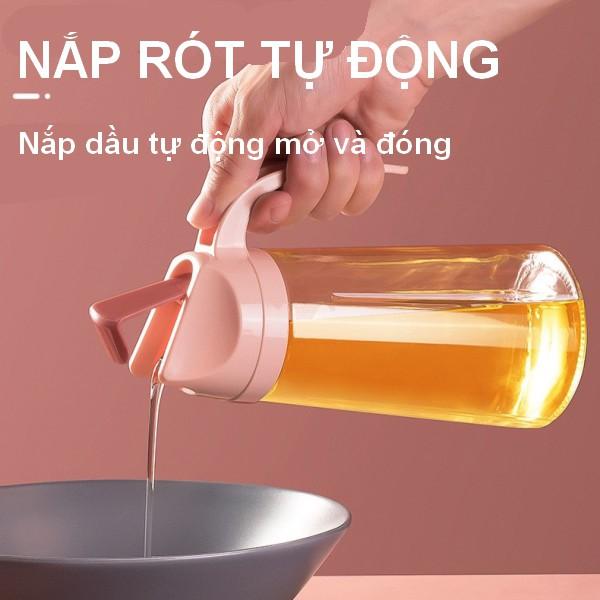 Chai Đựng Dầu Ăn, Bình Rót Dầu Bằng Thủy Tinh Thông Minh Tự Động Mở Nắp Dung Tích 630ml 0201