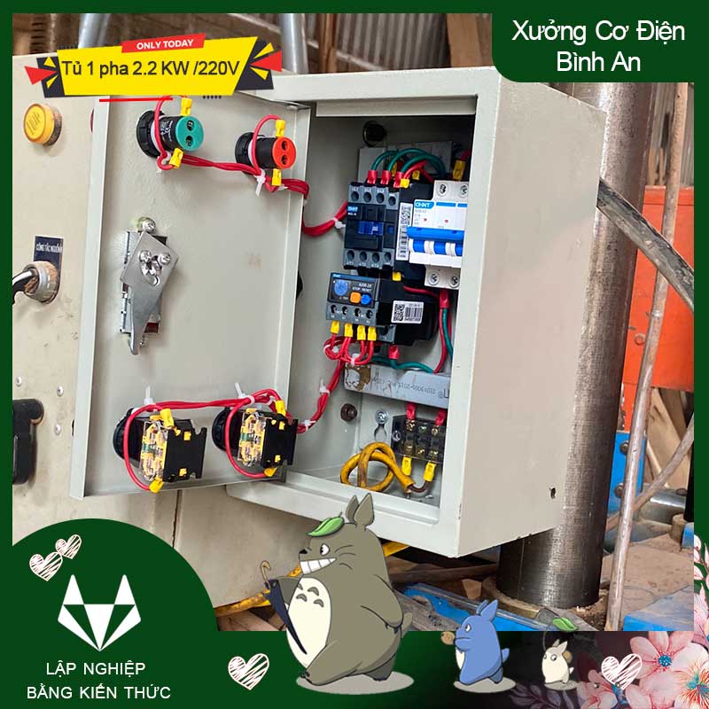 Tủ điều khiển 1 pha 2,2kw dùng điện sinh hoạt 220v chống ngắn mạch và quá dòng, điều khiển bơm, quạt