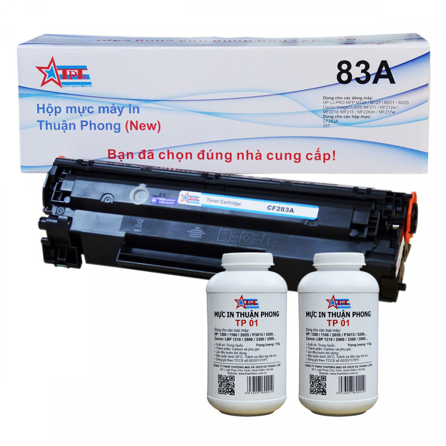 COMBO Hộp mực Thuận Phong 83A / 337 + 2 lọ mực đổ TP01 dùng cho máy in HP LJ M125/ M127/ M201/ M225/ Canon LBP 151dw/ MF 211/ 212w/ 221D/ 215/ 217w/ 226dn/ 229dw - Hàng Chính Hãng