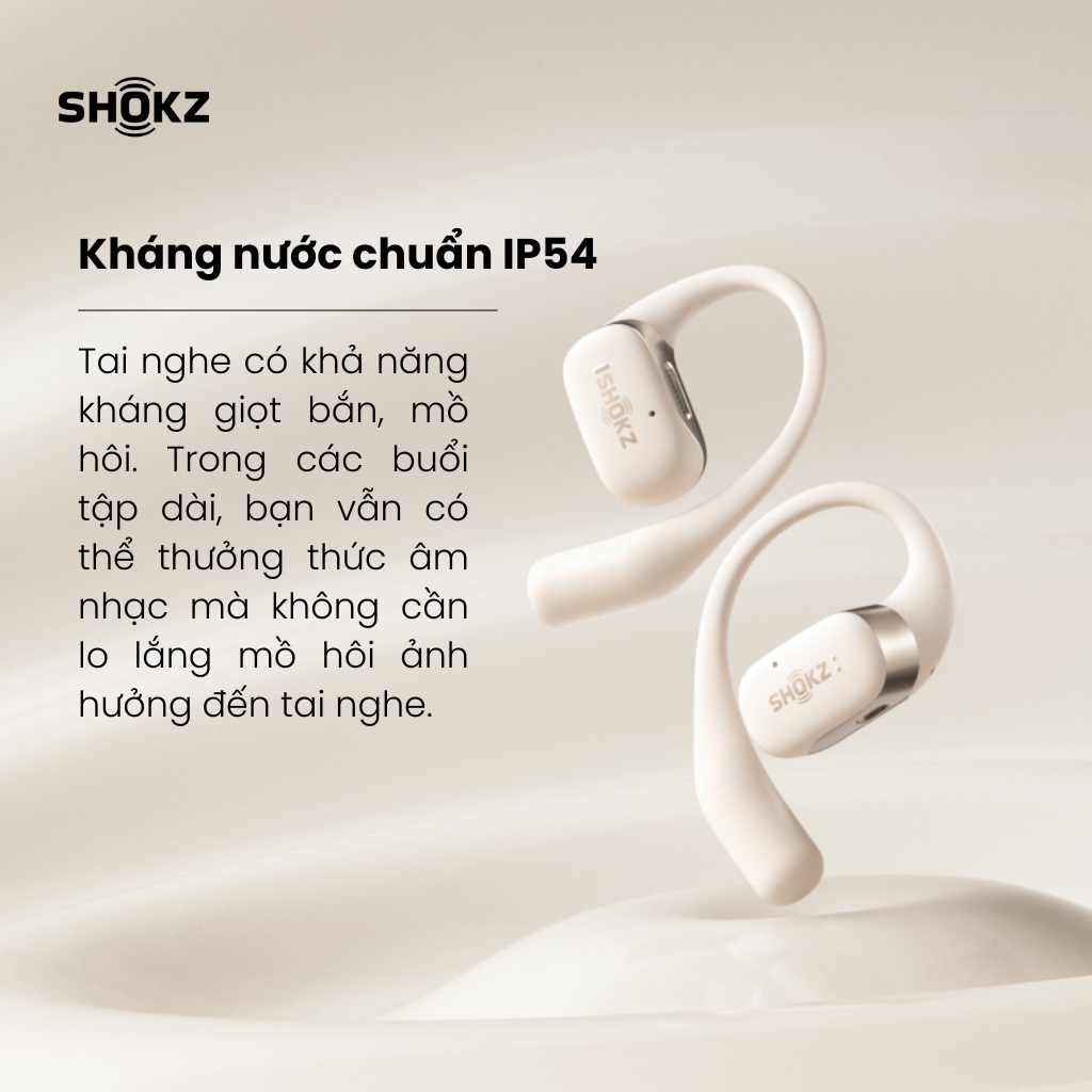 Tai nghe không nhét tai Bluetooth True Wireless Earbuds Shokz OpenFit - Màu Be - Thế Hệ Mới Nhất - Hàng Chính Hãng