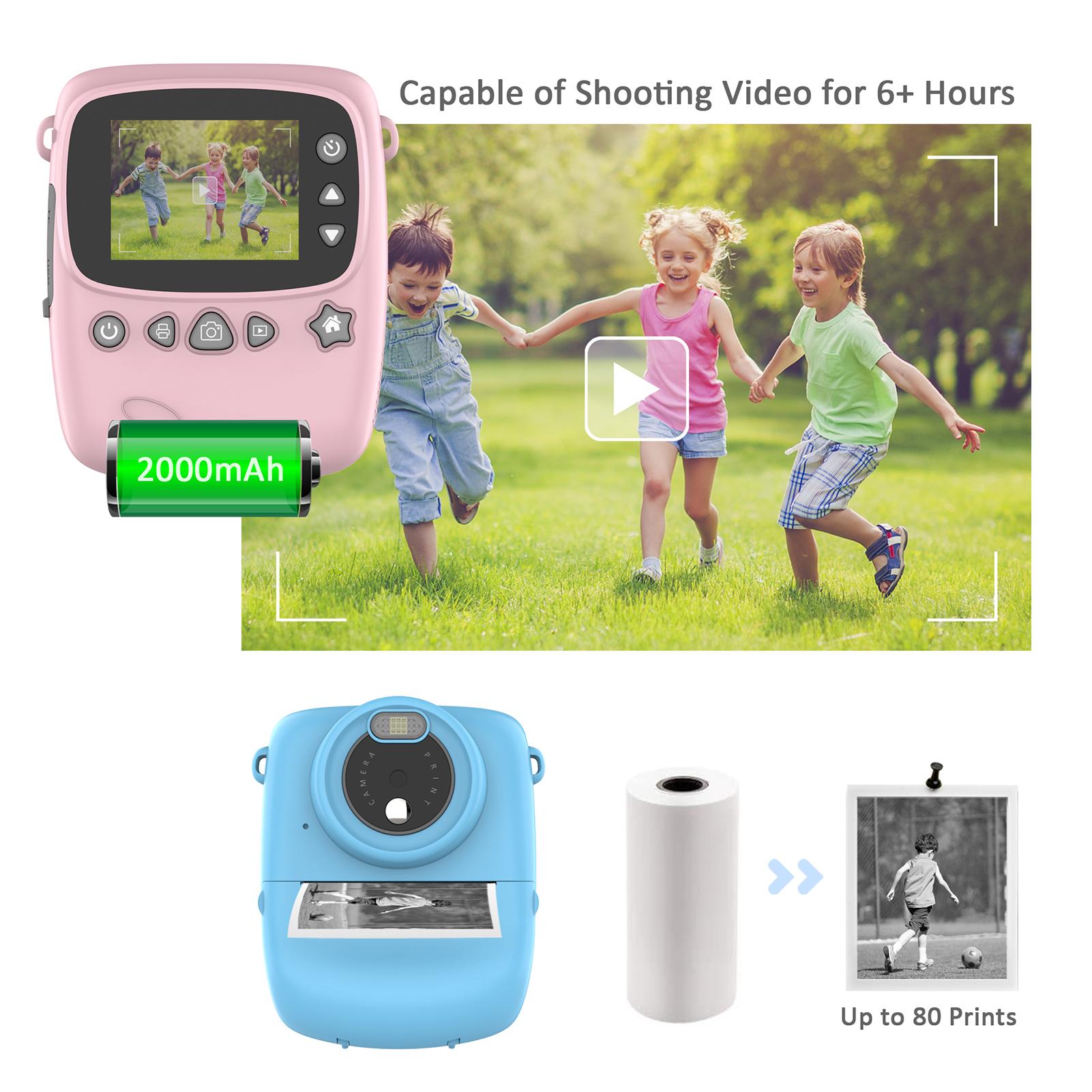 Portable Kids Instant Print Camera Digital Video Camera 1080P 18MP 2.3Inch Screen with Photo Frames Sticker Hanging Rope