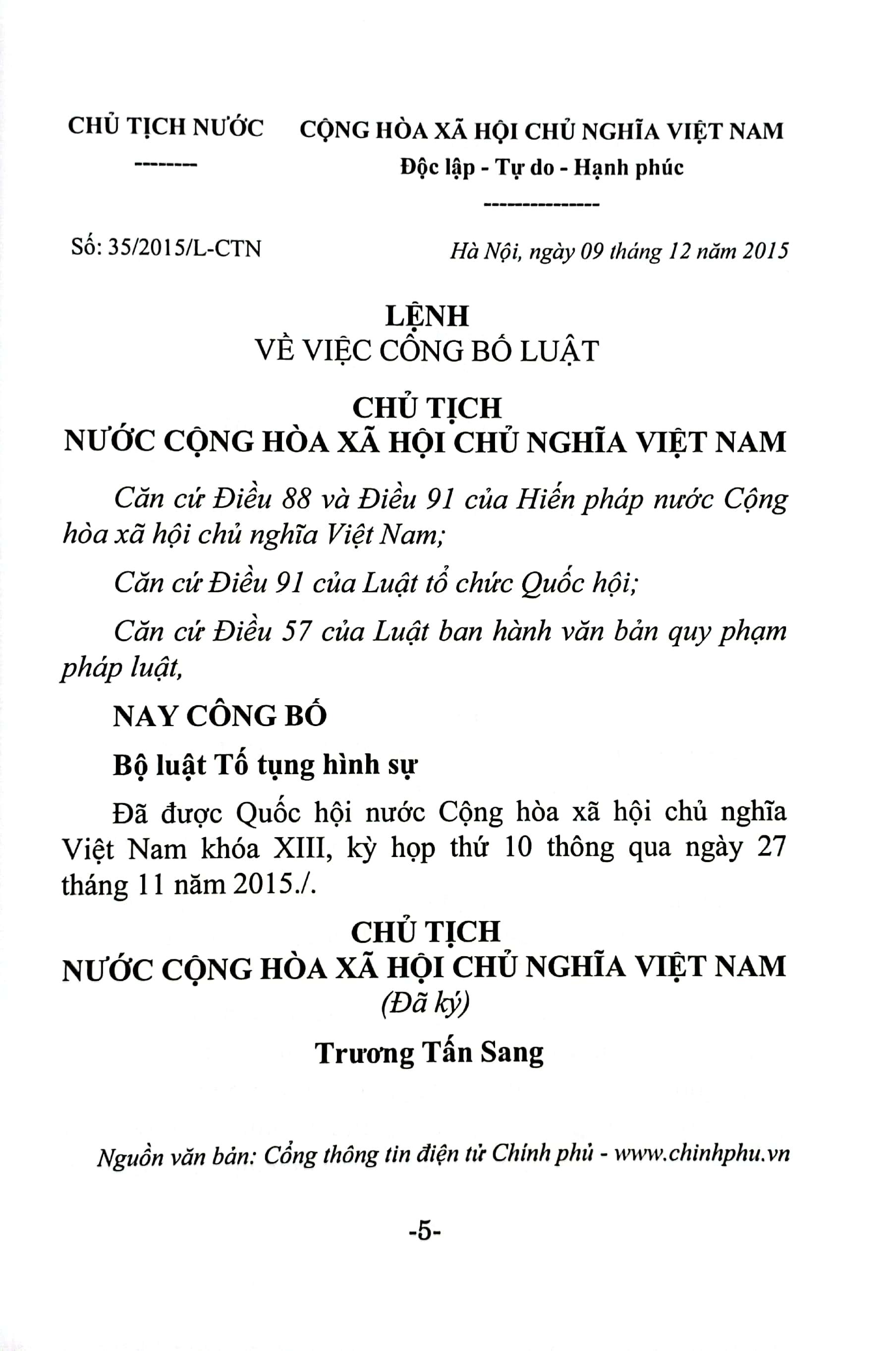 Bộ Luật Tố Tụng Hình Sự (Hiện Hành) (Sửa Đổi, Bổ Sung Năm 2021)