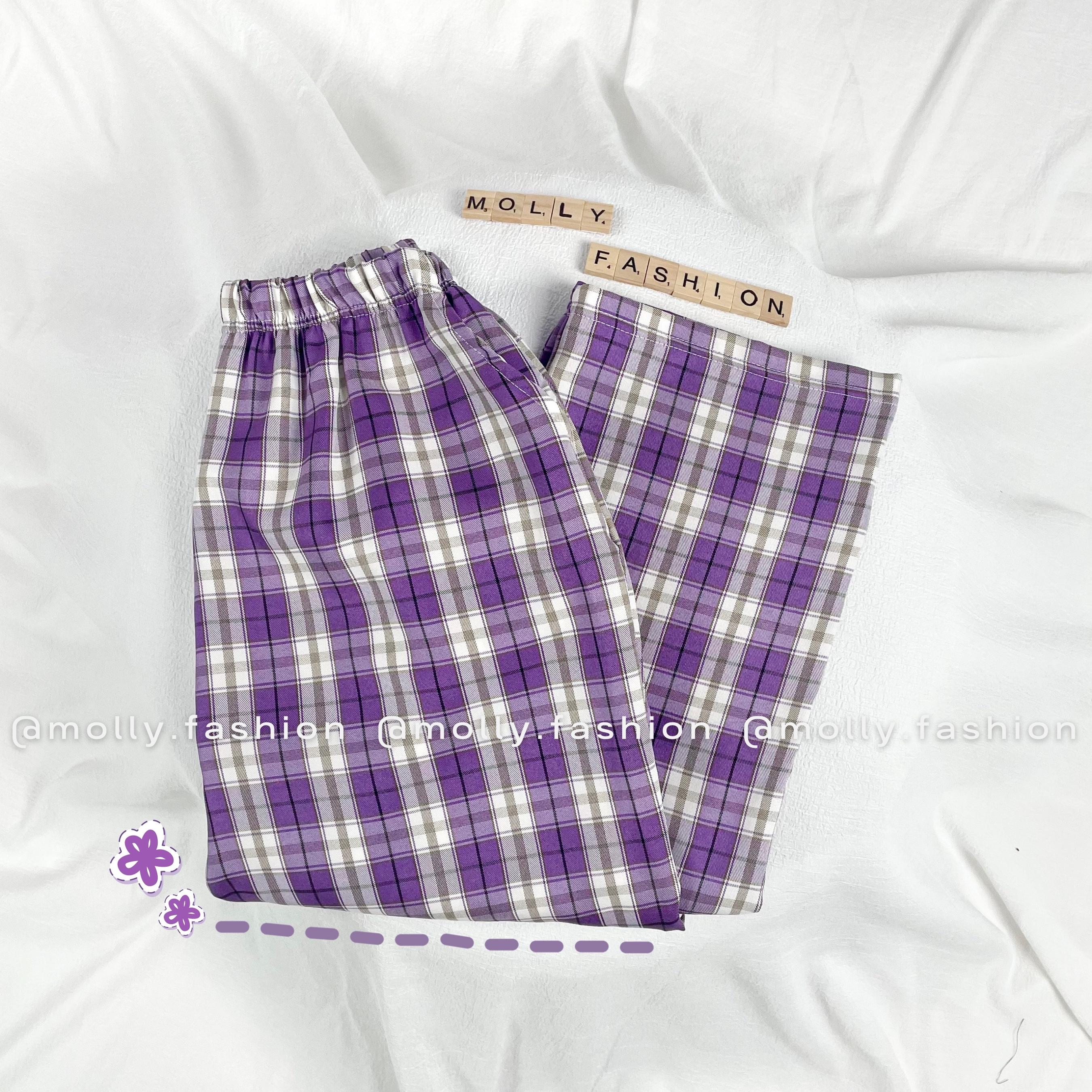 Quần ống rộng nữ - QUẦN CARO KATE form rộng Freesize nhiều màu Molly Fashion