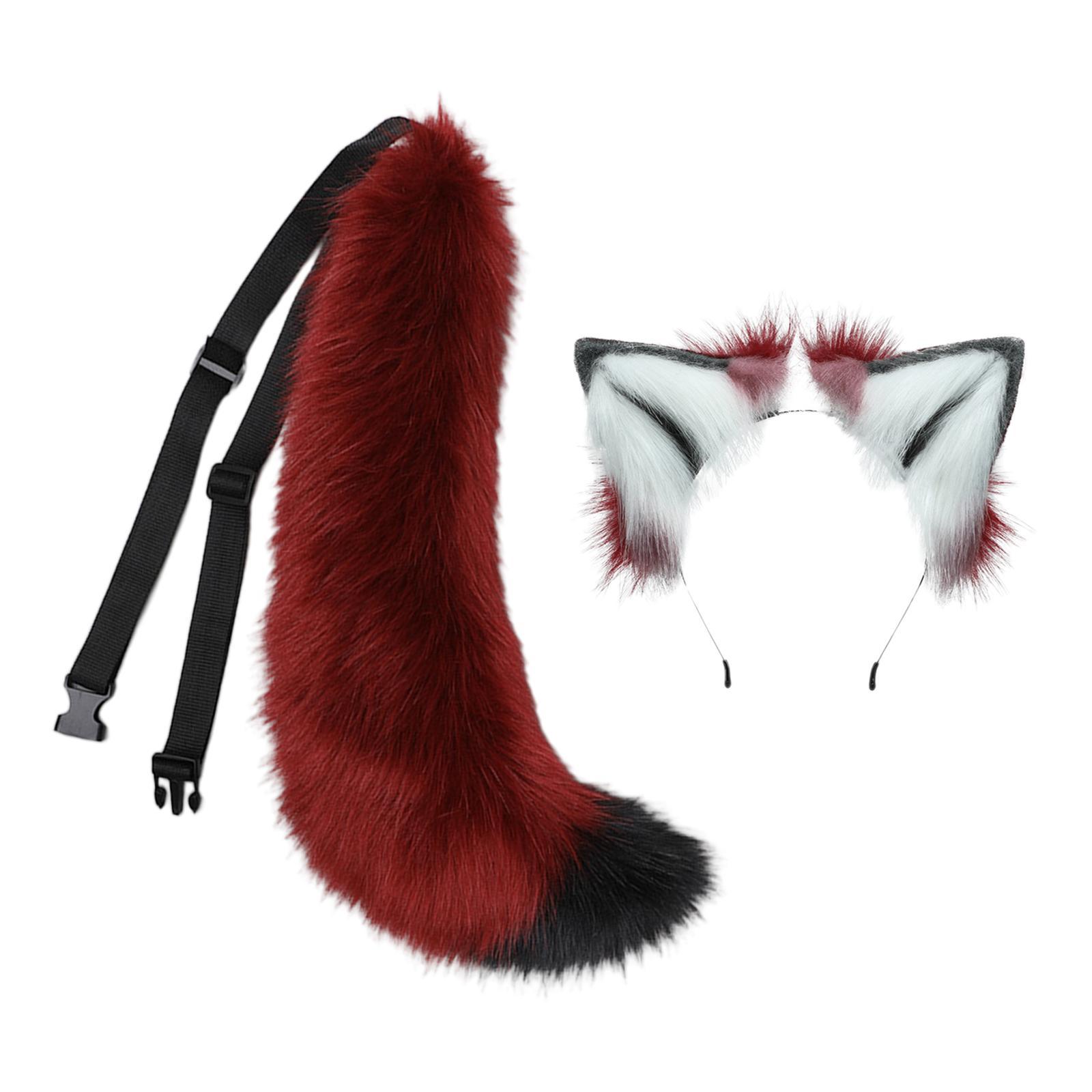 Plush Wolf Ears and Tail Set Lolita Cosplay for Stage Shows Dress up Props