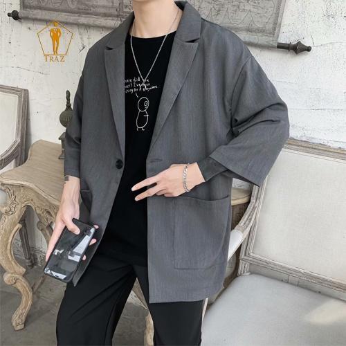 Áo Blazer Nam TRAZ Form Rộng Tay Dài, Lỡ Dáng Unisex Màu Đen Xám Phong Cách Hàn Quốc