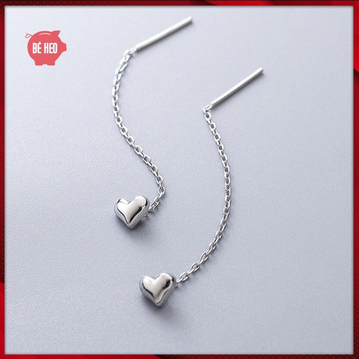 Bông tai titan dài trái tim tua rua - Trang sức Bé Heo BHBT469