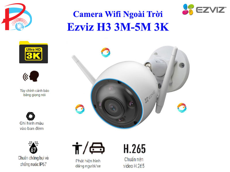 Camera IP Wifi Ngoài Trời EZVIZ H3 5MP Độ Phân Giải 3K Siêu Nét Tích Hợp AI Nhận Diện Vẫy Tay Chào - Có Màu Ban Đêm - Đàm Thoại 2 Chiều - Hàng Chính Hãng