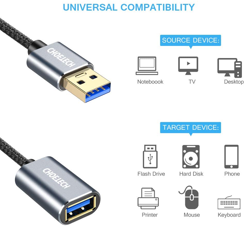 Dây Cáp Nối Dài USB 3.0 Dài 2M CHOETECH XAA001-BK - Hàng Chính Hãng