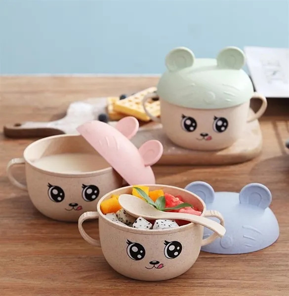Bát ăn dặm lúa mạch cho bé có nắp đậy kèm thìa - HENRYSA