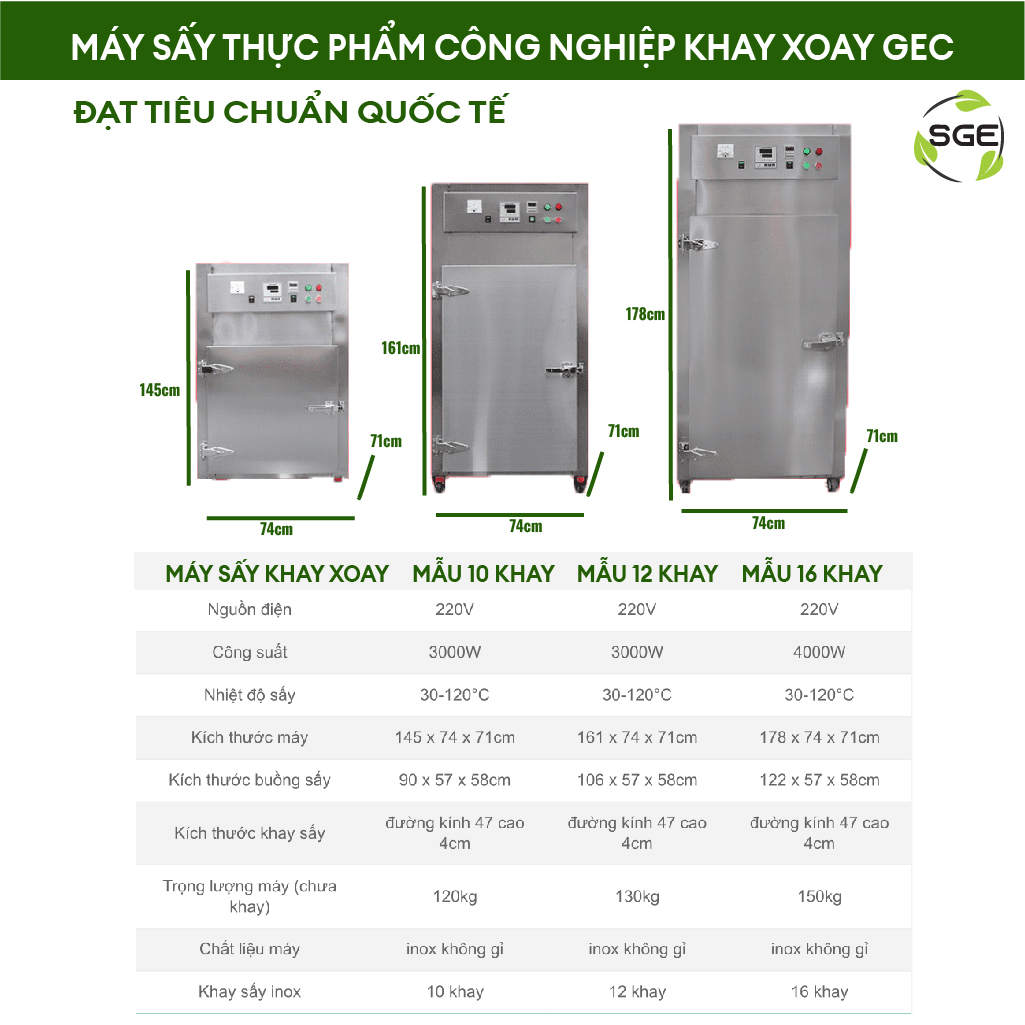 Máy Sấy Công Nghiệp Khay Xoay Tròn Loại 10 Khay Gec10. Hàng Chính Hãng Sge Thailand. Máy Dùng Sấy Thực Phẩm Số Lượng Lớn, Phù Hợp Hộ Kinh Doanh, Nhà Hàng, Sản Xuất Công Nghiệp