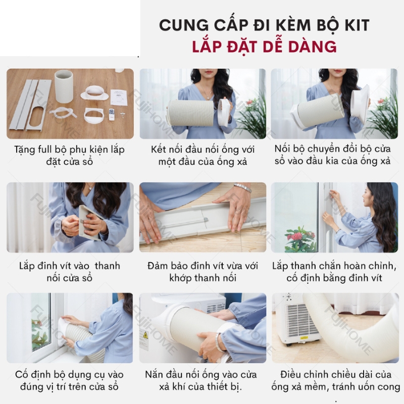 Máy lạnh đứng di động Fujihome PAC12, Hàng chính hãng, Điều hòa thông minh làm lạnh 12000BTU, Kết nối wifi