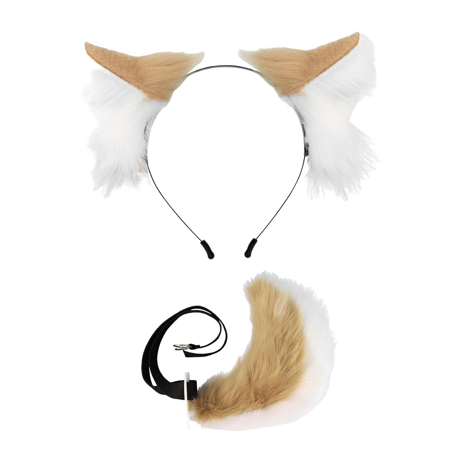 Cats Ears and Long Tail Decor Dress up Plush Hair Hoop Cosplay Set for Children Adults Party Carnival