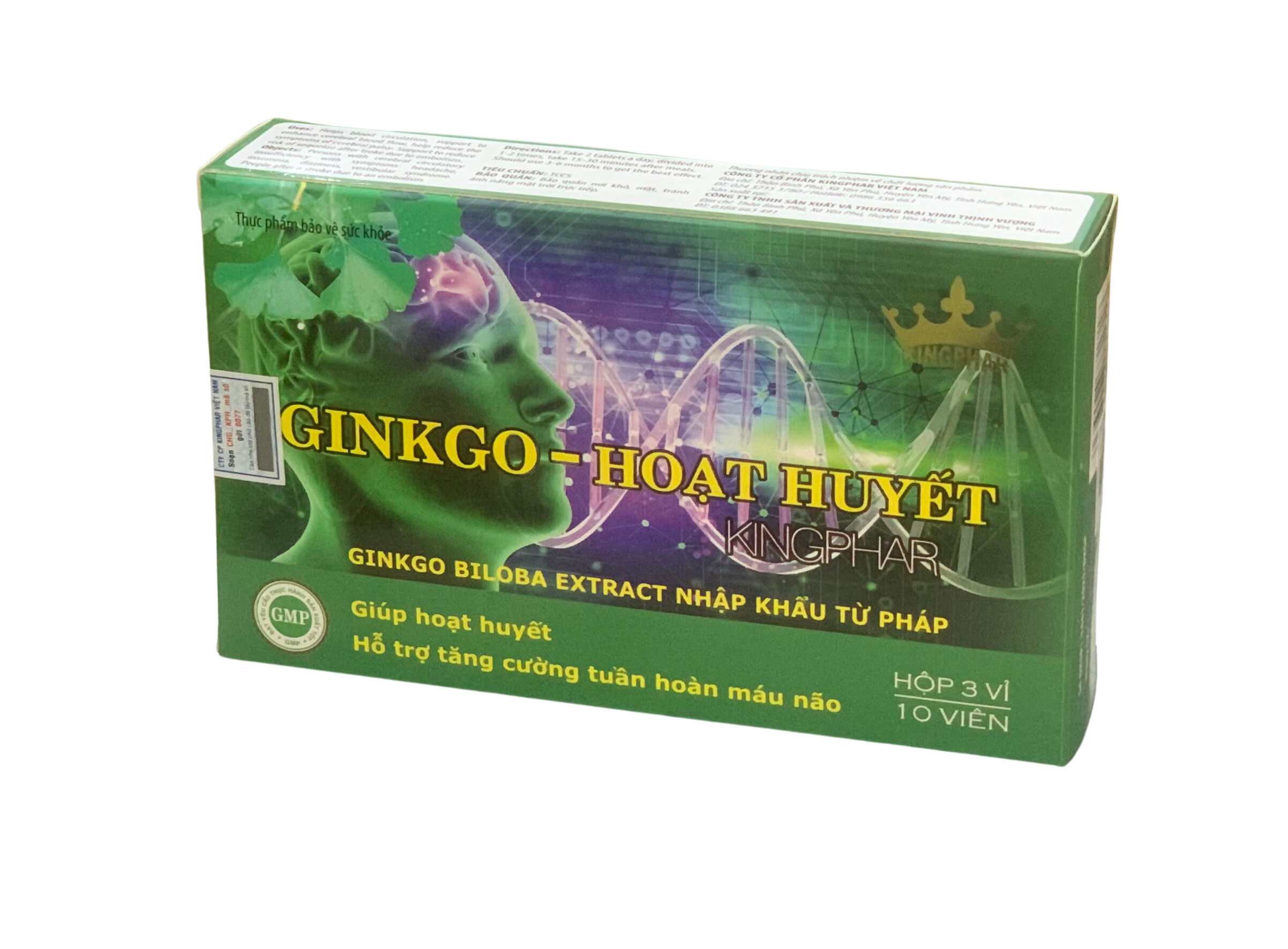 Viên uống tăng cường tuần hoàn não Ginkgo - Hoạt huyết Kingphar, hộp 30v
