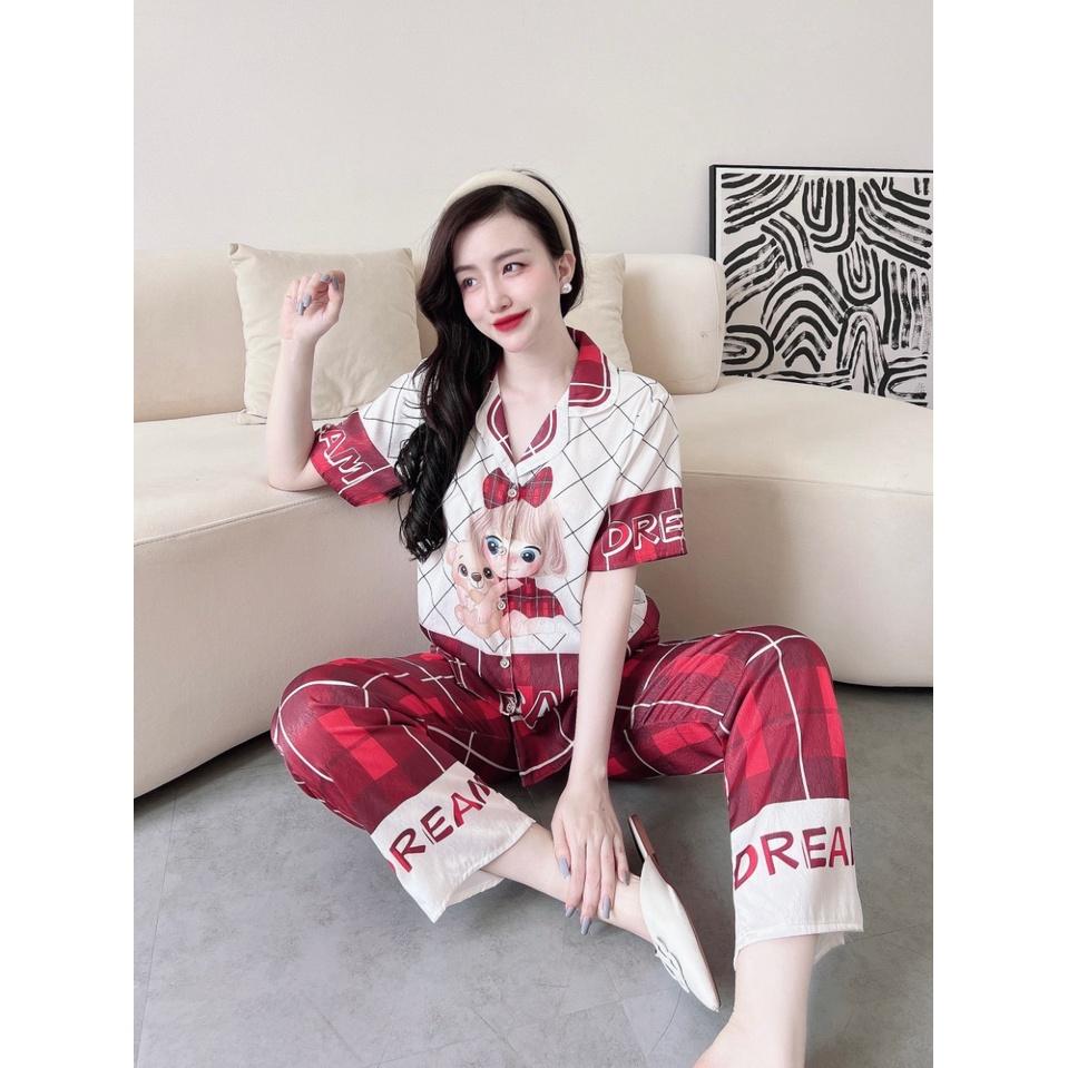 Bộ Pyjama lụa xước ánh kim cao cấp (free size: 45kg đến 65kg) HÀNG THIẾT KẾ MỚI.