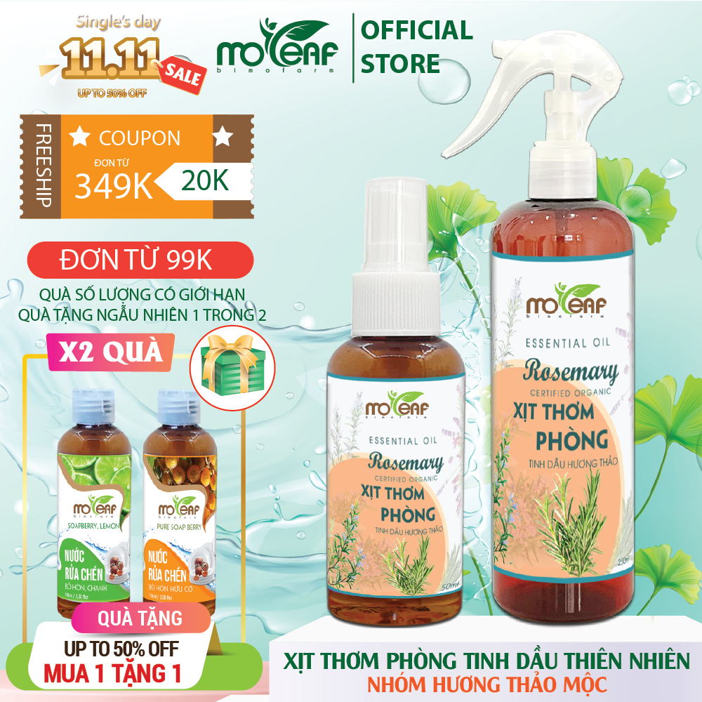 Xịt Thơm Phòng Tinh Dầu Hương Thảo Moleaf Lọc Không Khí Thơm Mát Hỗ Trợ Giải Cảm Sát Khuẩn 250ml