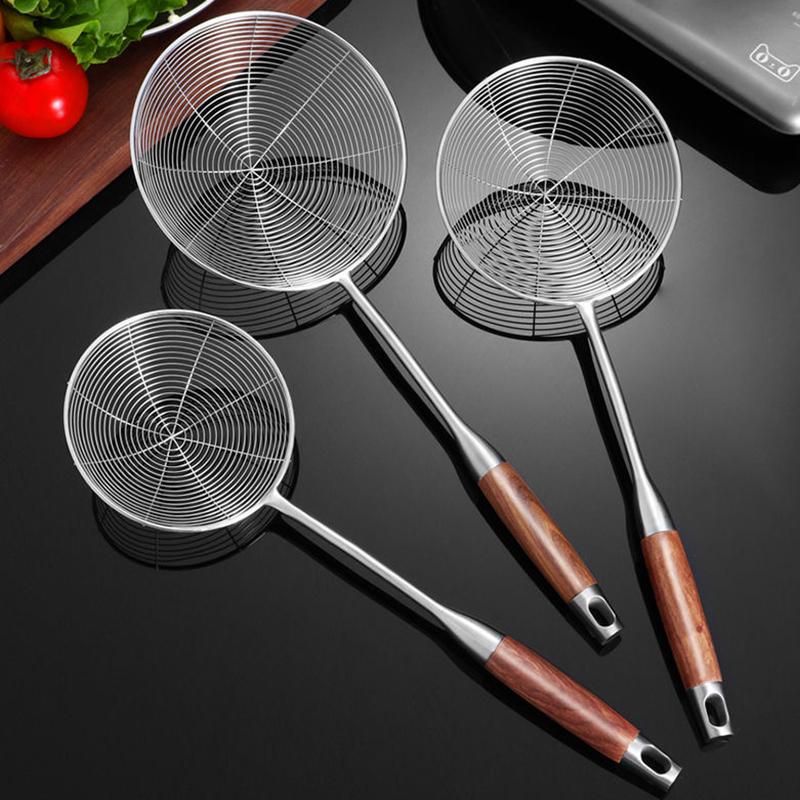 Thép Không Gỉ 304 Nhện Lưới Lọc Skimmer Cho Nấu Ăn Và Chiên, Dây Mì Ống Lọc Có Tay Cầm Bằng Gỗ, Đồ Dùng Nhà Bếp