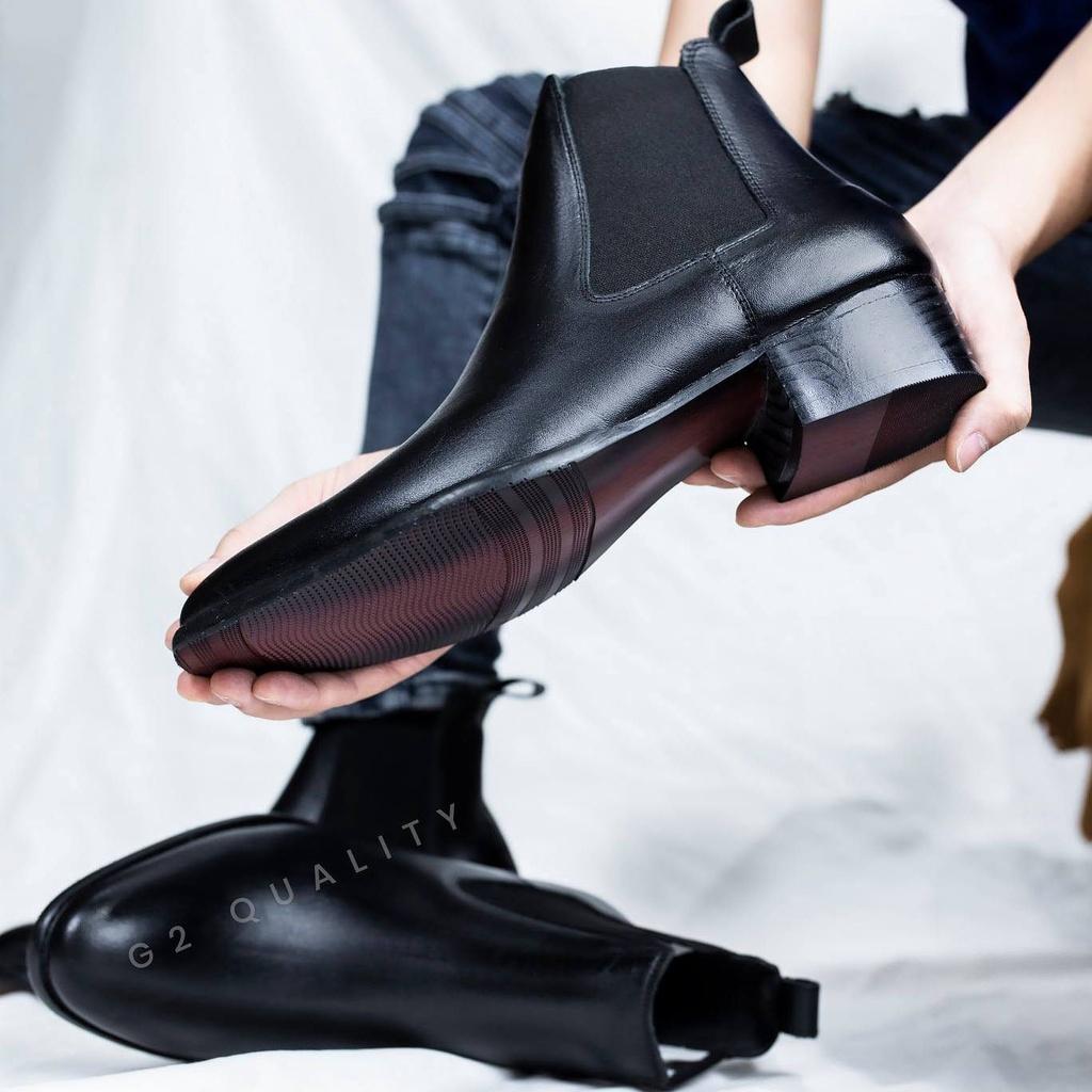 Giày tây nam chelsea boot từ da bò tấm cao cấp độn đế tăng chiều cao, Chelsea boot nam G2 kiểu giày công sở đứng font