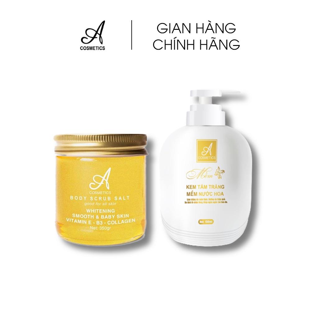 Bộ tắm trắng toàn thân cấp tốc Acosmetics Premium 02 gồm 1 Tẩy da chết 350g 1 Kem tắm trắng body 150g