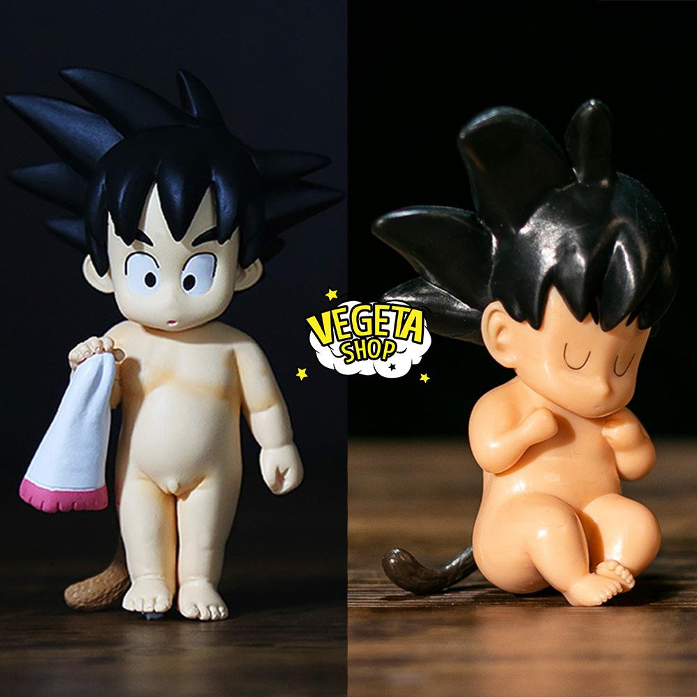 Mô hình Dragon Ball - Mô hình Songoku Goku Young - Goku cầm khăn cởi trần chuồng đi tắm trong chậu - Cao 9~11cm