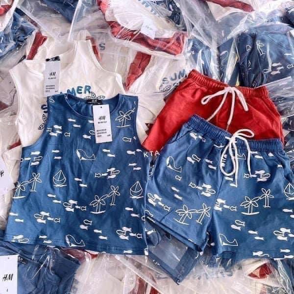 SET 2 BỘ BA BA LỖ BÉ TRAI CHẤT THUN COTTON HỌA TIẾT CÂY DỪA CÁ HEO SIÊU MÁT MẺ