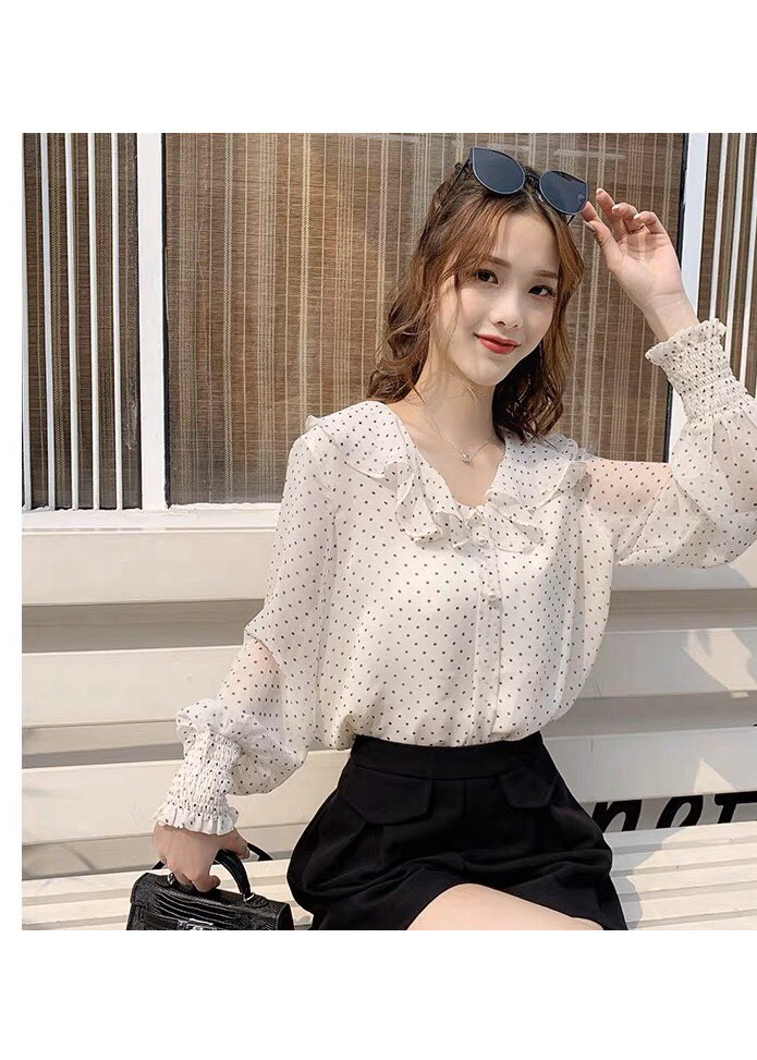 ÁO SƠ MI CHẤM BI CỔ TIM BY6367