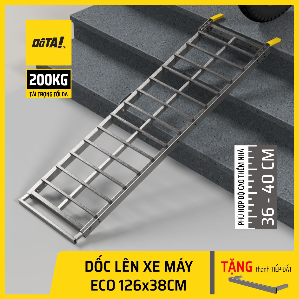 Dốc Lên Xe Máy (Cầu Dắt Xe Máy) DÔTA ECO 126x38CM (Tặng thanh Tiếp đất)