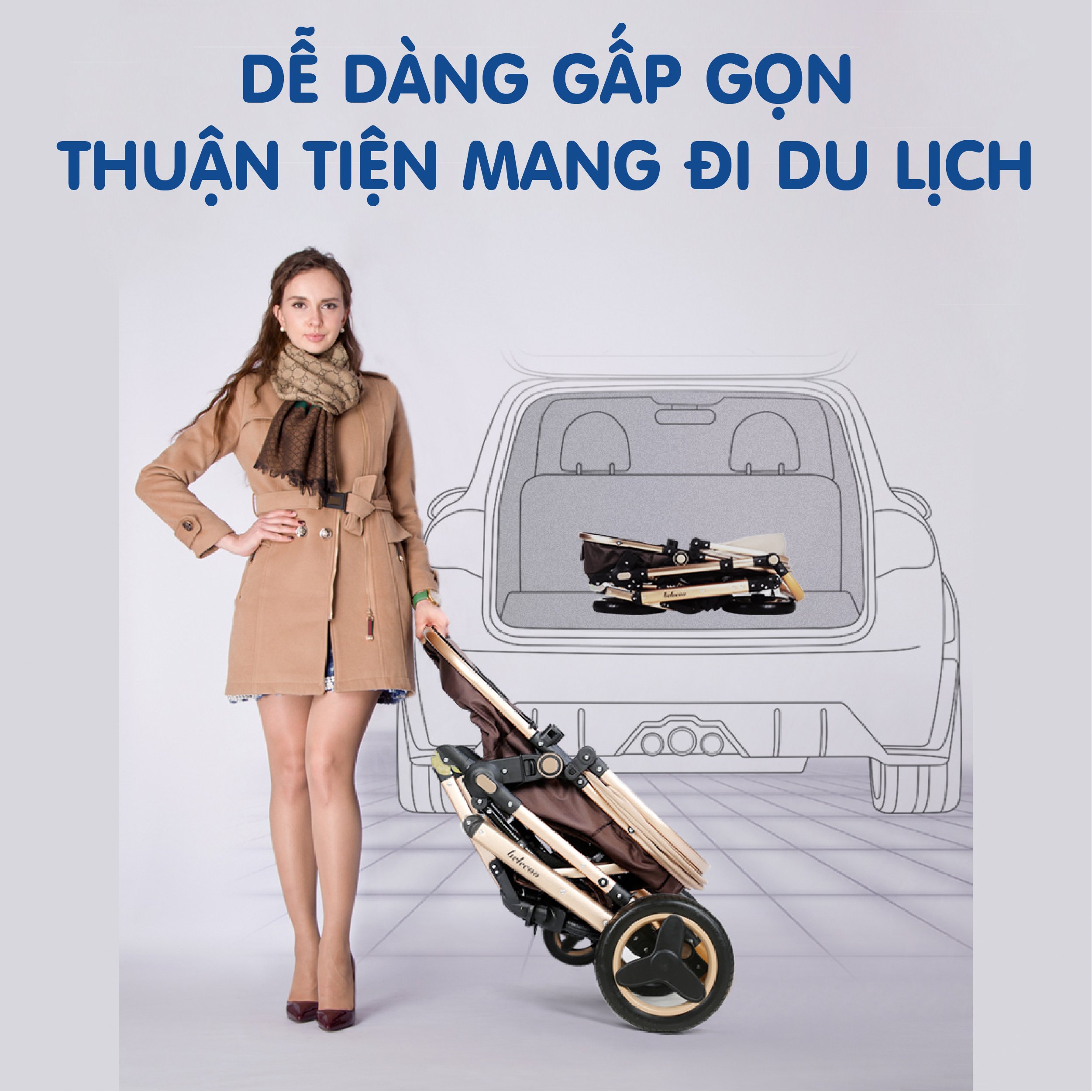 Xe đẩy 2 chiều, Xe đẩy nôi 2 chiều Beleco đa năng - đẩy là sang, mẫu mới 2021, Dễ dàng gấp gọn mang theo khi đi du lịch - TẶNG KÈM ĐÀN XYLOPHONE 8 THANH CHO BÉ