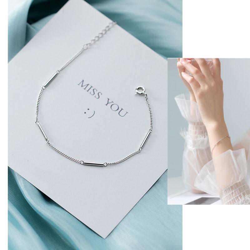 Vòng tay nữ bạc ý s925 thanh bạc so le sáng bóng siêu sang chảnh S3260 - AROCH Jewelry