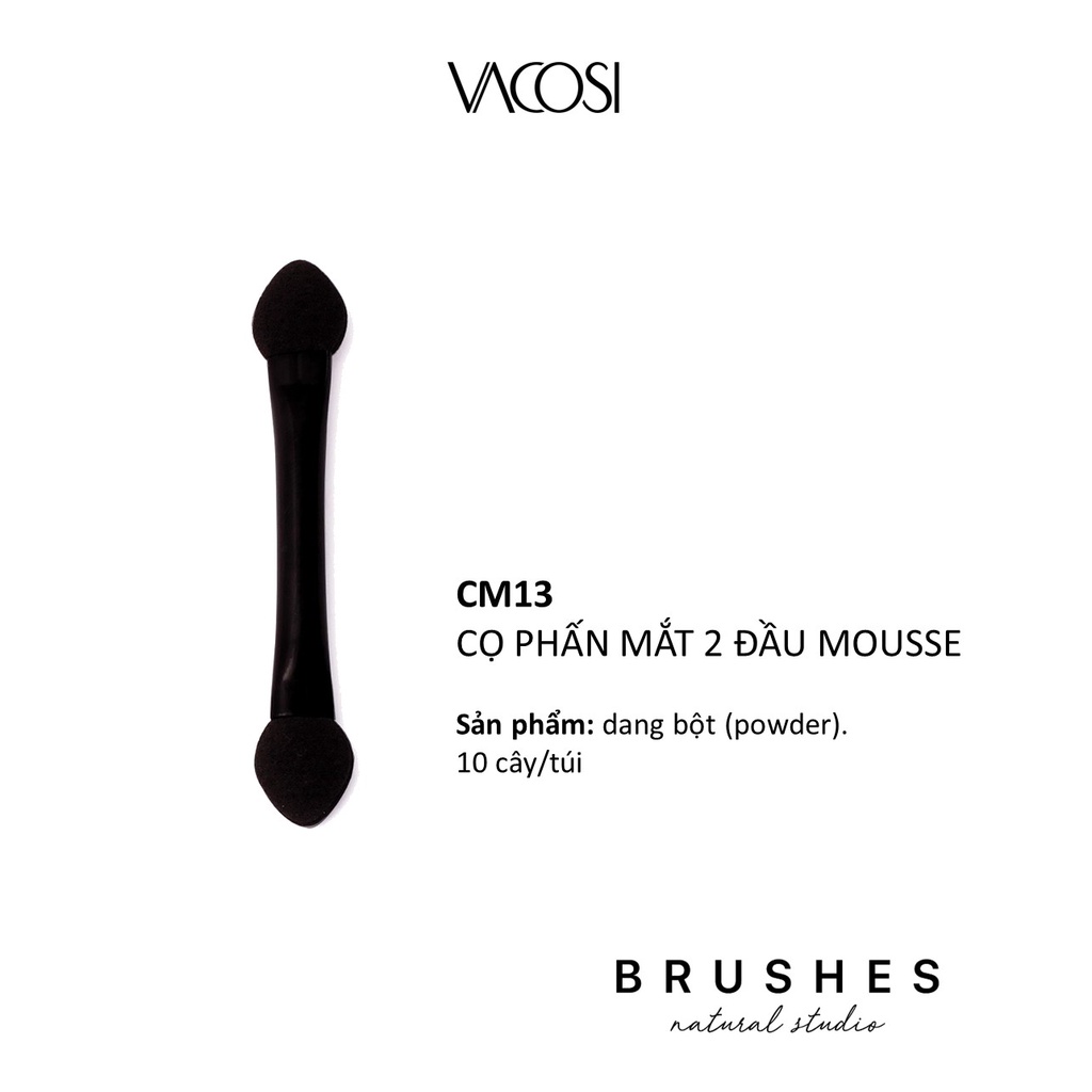 Cọ Mắt Mini 02 Đầu Cán Đen - VACOSI DUAL EYESHADOW SPONGE - CM13 Túi 10 cây