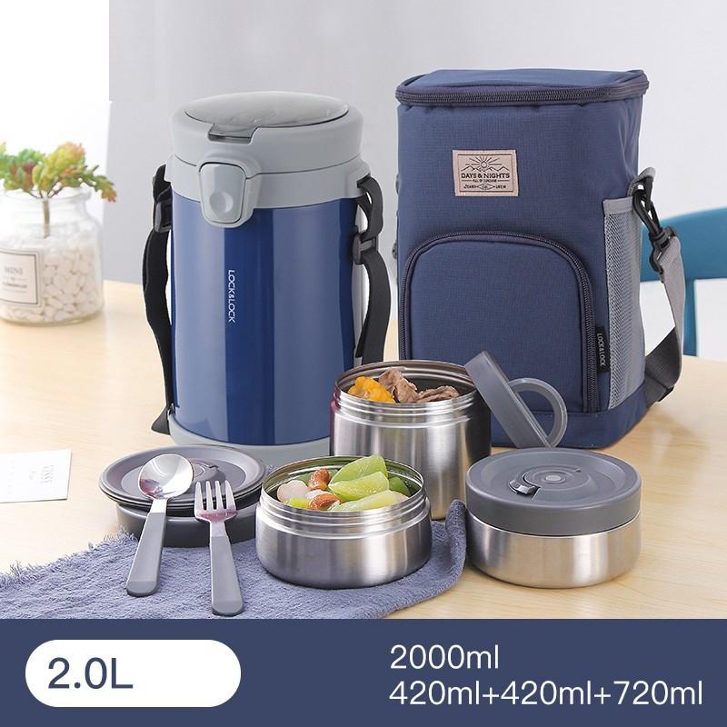 Bộ hộp cơm giữ nhiệt Lock&Lock Easy Carry 2L LHC8039 có túi - Hapos