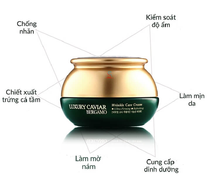 Combo Tinh chất dưỡng trắng da Bergamo White Vita Luminant Essence 110ml và Kem giảm Nám Bergamo Luxury Caviar Wrinkle Care Cream