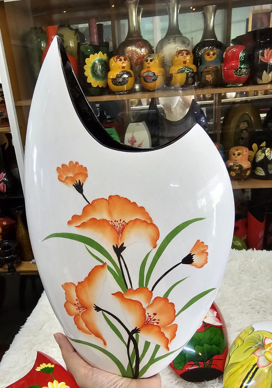 Bình hoa sơn mài cao cấp bình miệng cá với nhiều hoa văn khác nhau thích hợp cắm hoa, trang trí, làm quà tặng,....