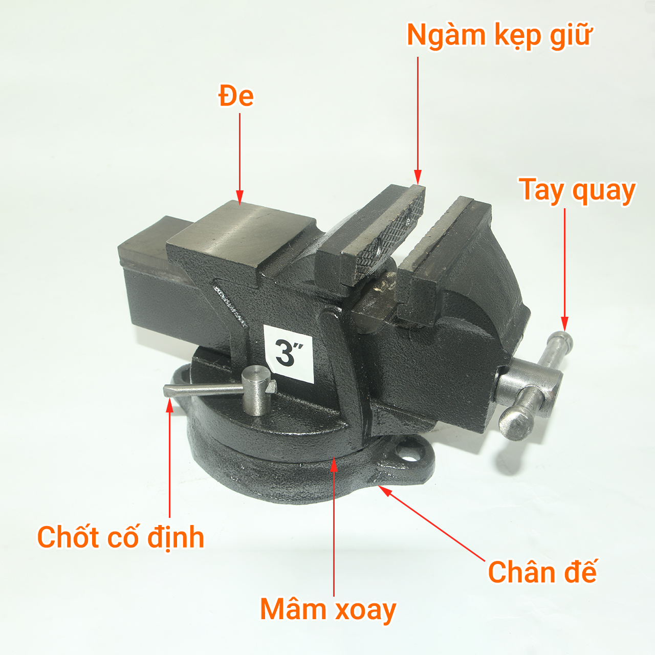 Ê tô mâm xoay có đe 3 inch độ mở tối đa 90mm tặng kèm 1 đôi găng tay bảo hộ cảm ứng