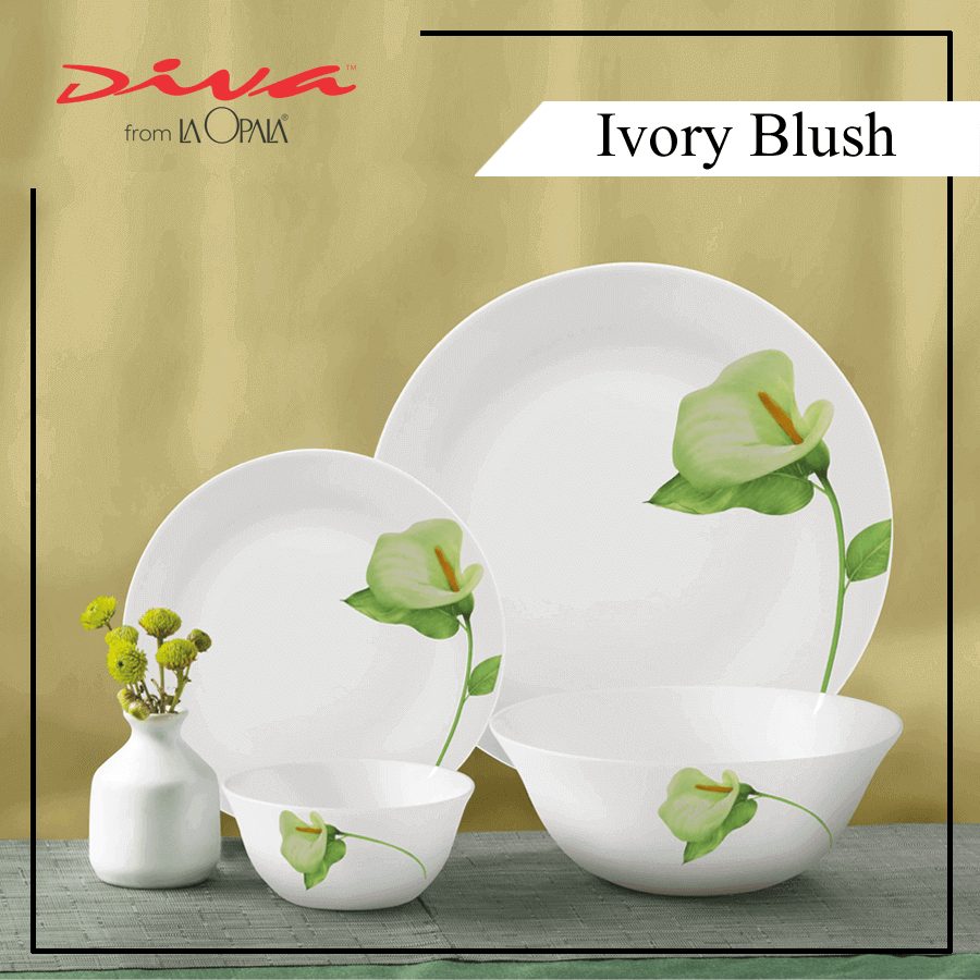 Bộ chén đĩa thủy tinh Diva Ivory I.B 12 món - 10 món (La Opala)- Hàng nhập khẩu 