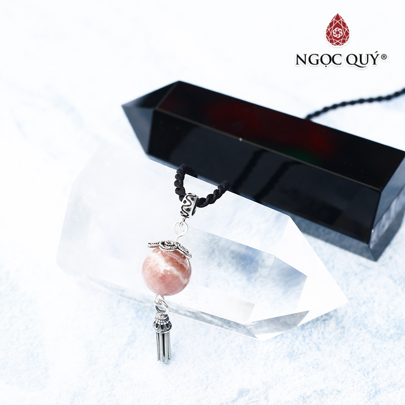 Mặt dây chuyền đá đào hoa rhodochrosite charm bạc mệnh hỏa , thổ - Ngọc Quý