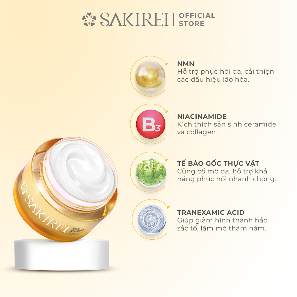 Kem dưỡng ẩm, làm sáng mịn và phục hồi da Sakirei NMN Revitalize Cream 50g