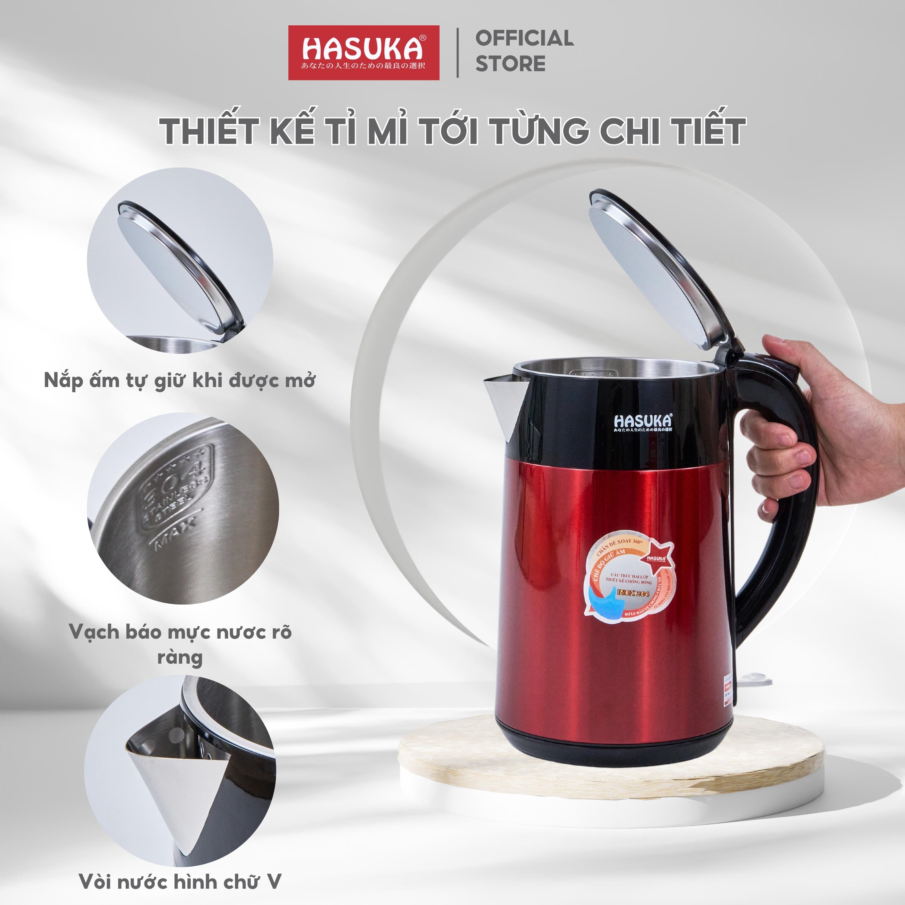 Ấm Siêu Tốc HASUKA HSK-222 dung tích 2L, công suất 1850-2200W- Lớp bên trong làm từ inox 304 thiết kế tay cầm cách nhiệt - HÀNG CHÍNH HÃNG