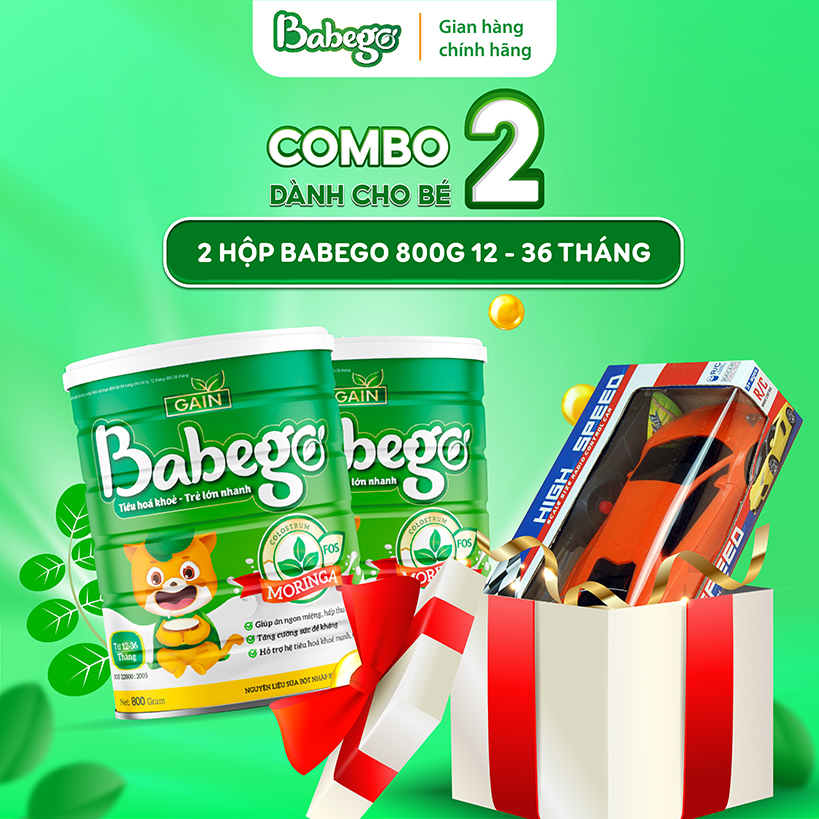 (TẶNG BỘ Ô TÔ ĐỒ CHƠI) Combo 2 lon sữa mát tăng cân, cải thiện táo bón Babego 12-36 tháng