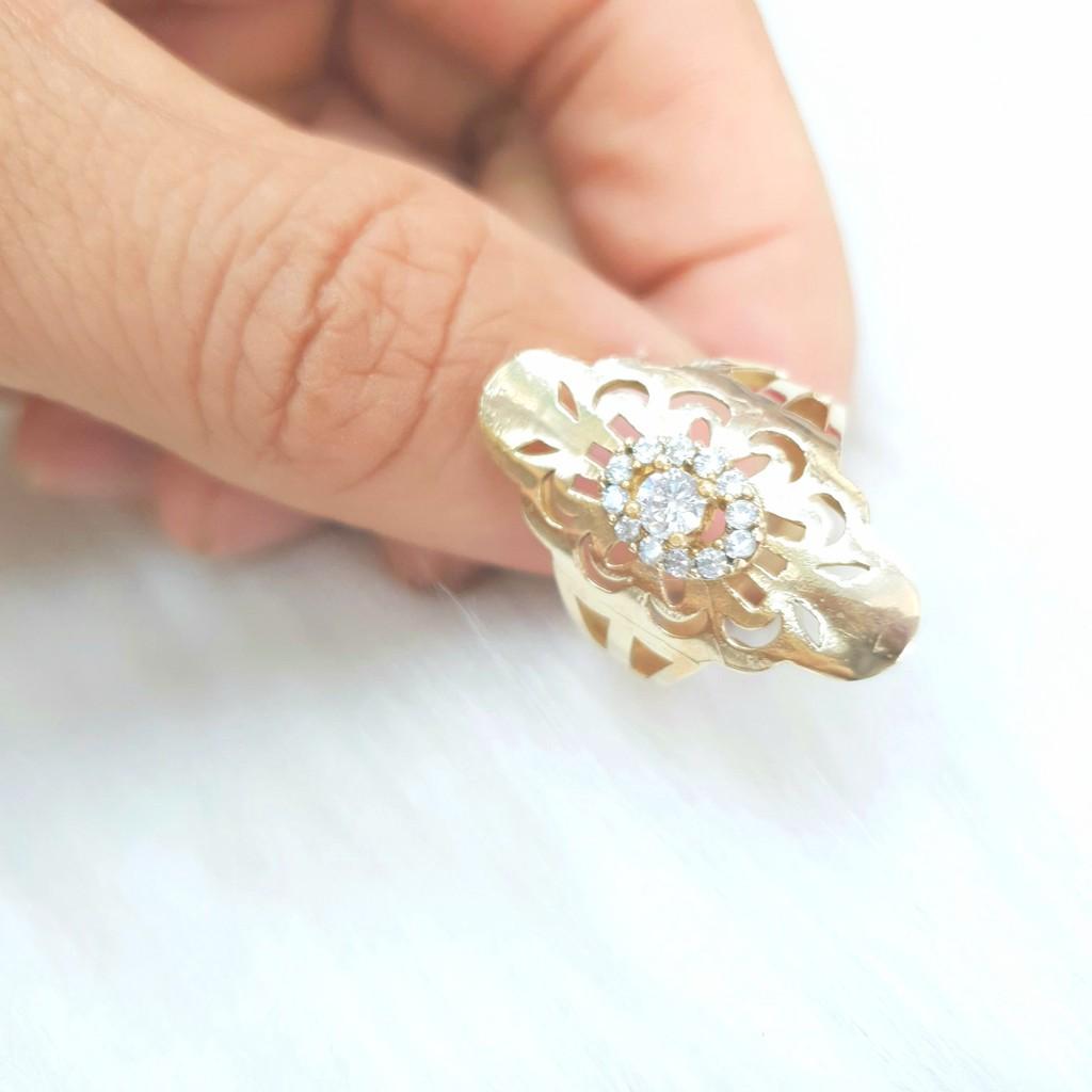 Nhẫn Nữ Hoa Đá Bản To Vàng Vonfram Cao Cấp-Dùng vĩnh viễn không phai màu-Bảo Hành 5 Năm