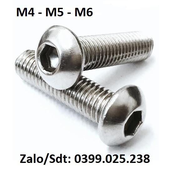 (Combo 10 con) Bu lông M4 M5 M6 lục giác đầu dù/mo/cầu/mũ/nấm INOX