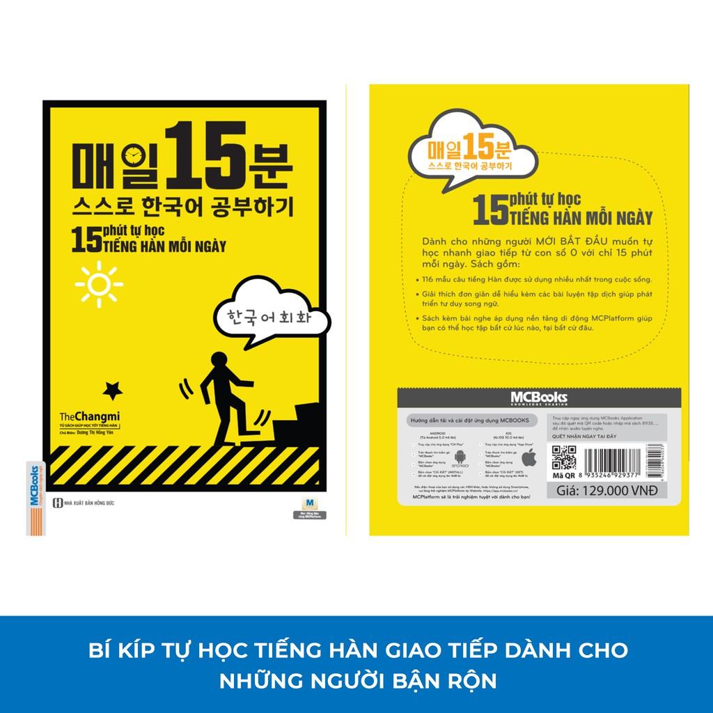 Sách - 15 Phút Tự Học Tiếng Hàn Mỗi Ngày ( tặng kèm bookmark thiết kế)